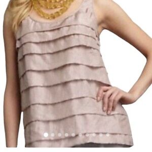 EILEEN FISHER 100% Silk Habutai Ruffle Layered Tank Top Pink Mauve Sleeveless